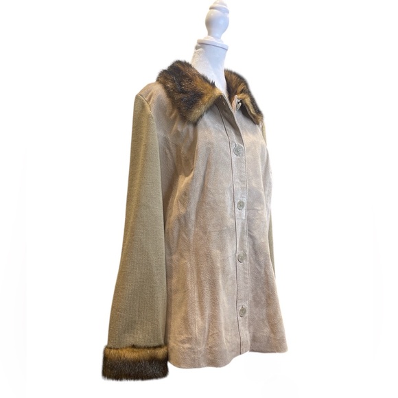 Y2K Indie Sleaze Boho Suede Fur Trim Jacket Knit Sleeve Boutique L - Picture 2 of 8
